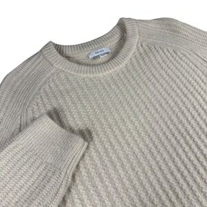 REISS Cream Ribbed Knit Wool‎ Blend Sweater L Crew Neck  Cozy Lux FLAW. READ.